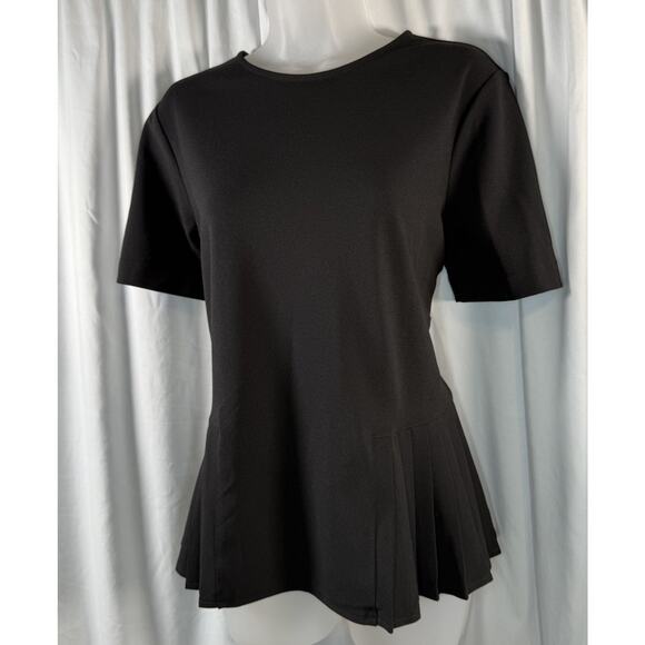 Ann Taylor Short Sleeves Peplum Front Side Pleats Blouse Black M Academia 83-52 - Picture 5 of 12